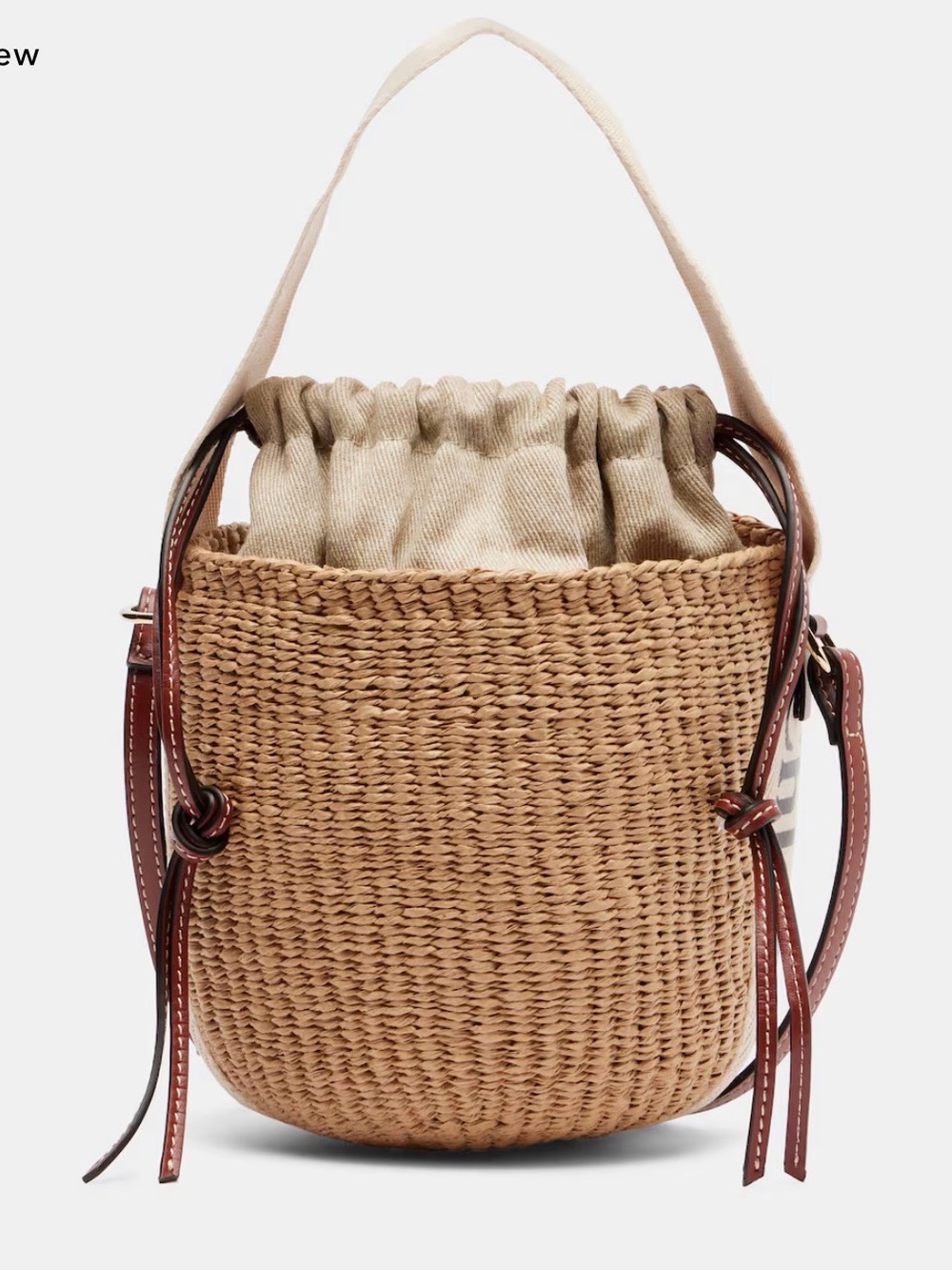 NEW Chloé Tan Woven Bucket Shoulder Bag with Cream Drawstring